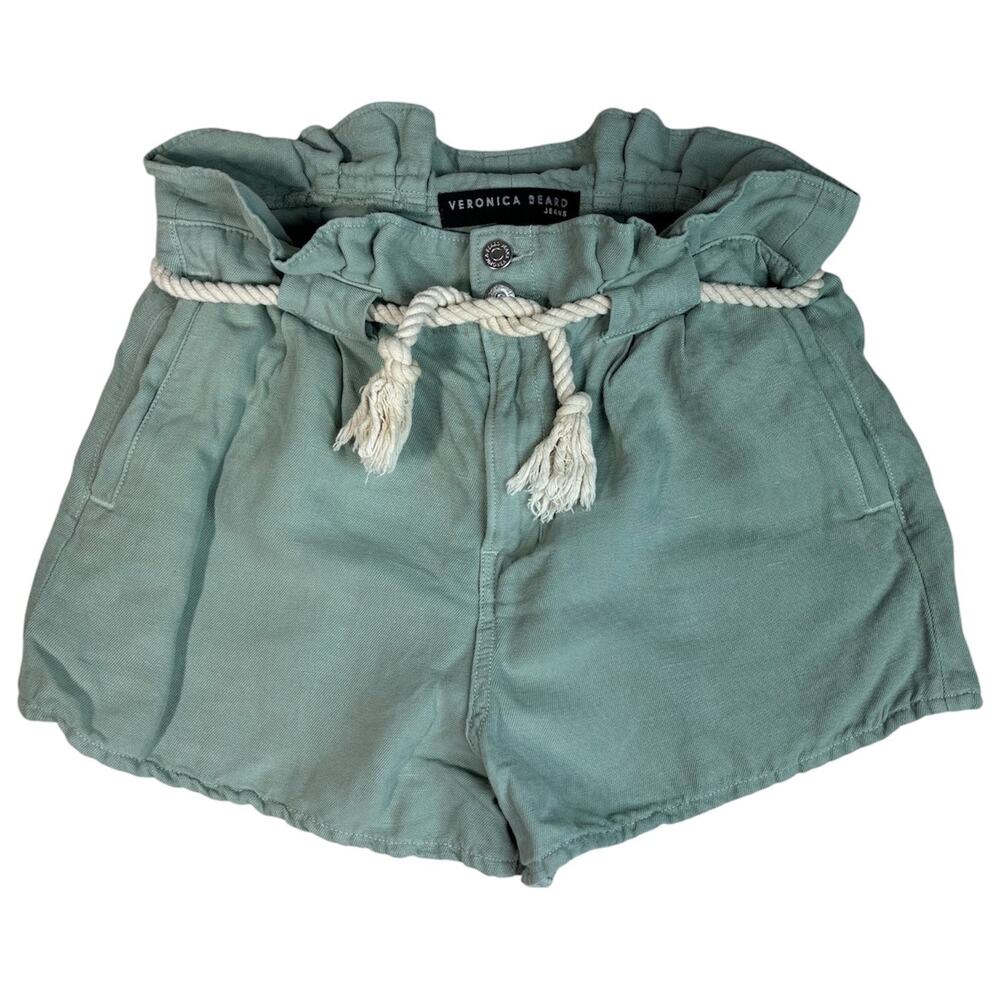 VERONICA BEARD WOMEN'S SEAGREEN KARTER SHORTS PLEATED PAPERBAG WAIST ROPE BELT 6